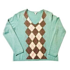 Apt. 9 100% Cashmere Teal Argyle Sweater – Women’s XL